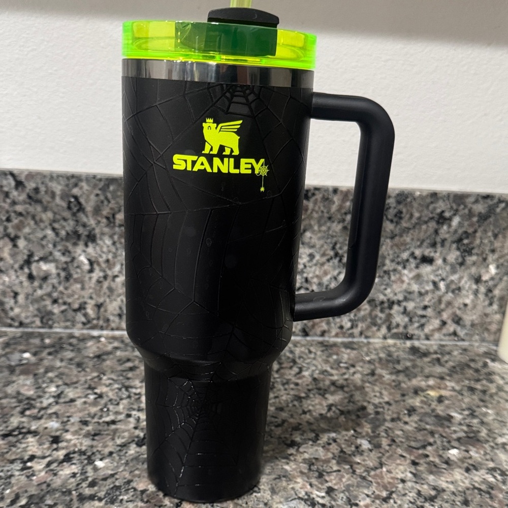 Stanley Black Tumbler with Neon Green Lid